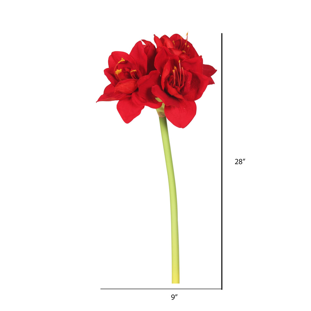 28" Red Single Velvet Amaryllis 3/pk
