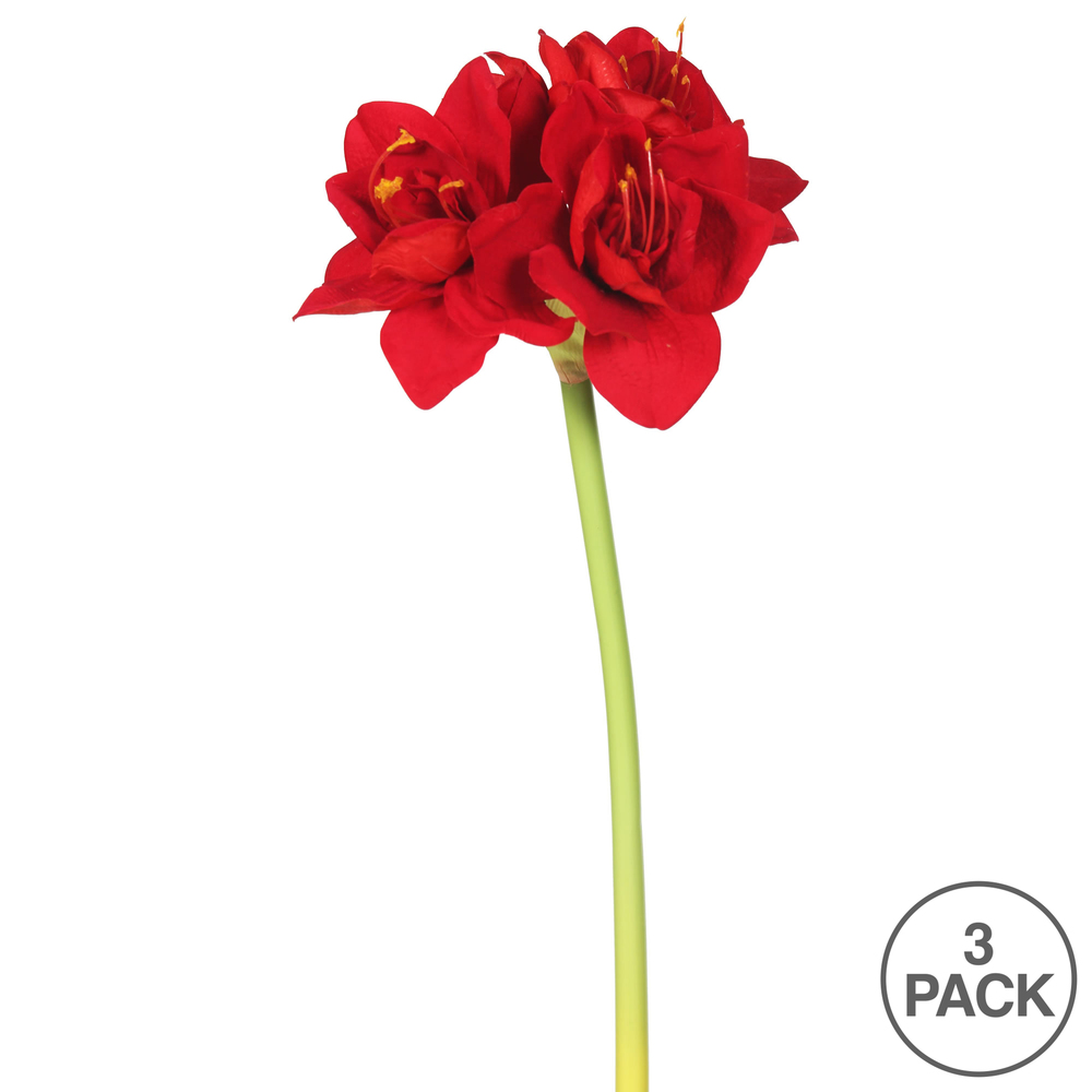 28" Red Single Velvet Amaryllis 3/pk