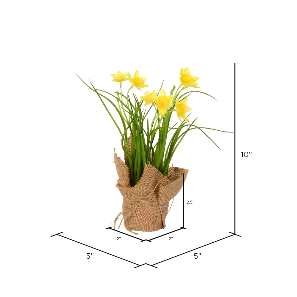 Vickerman Artificial Yellow Daffodil in Burlap Pot, Set of 2