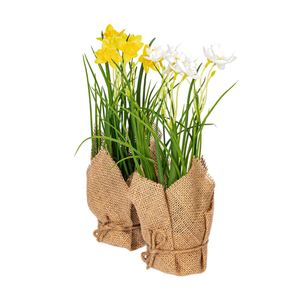 Vickerman Artificial Yellow Daffodil in Burlap Pot, Set of 2