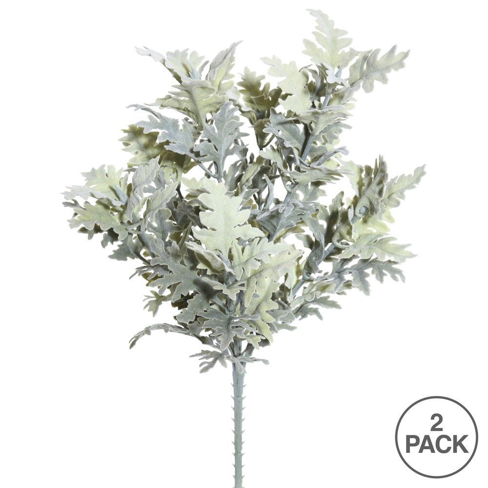 Vickerman Artificial Green Flocked Dusty Miller Bush, 2/pk