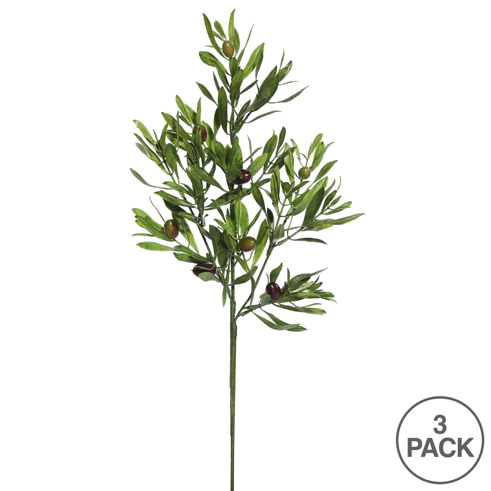 26" Green Olive Leaf Spray 3/pk