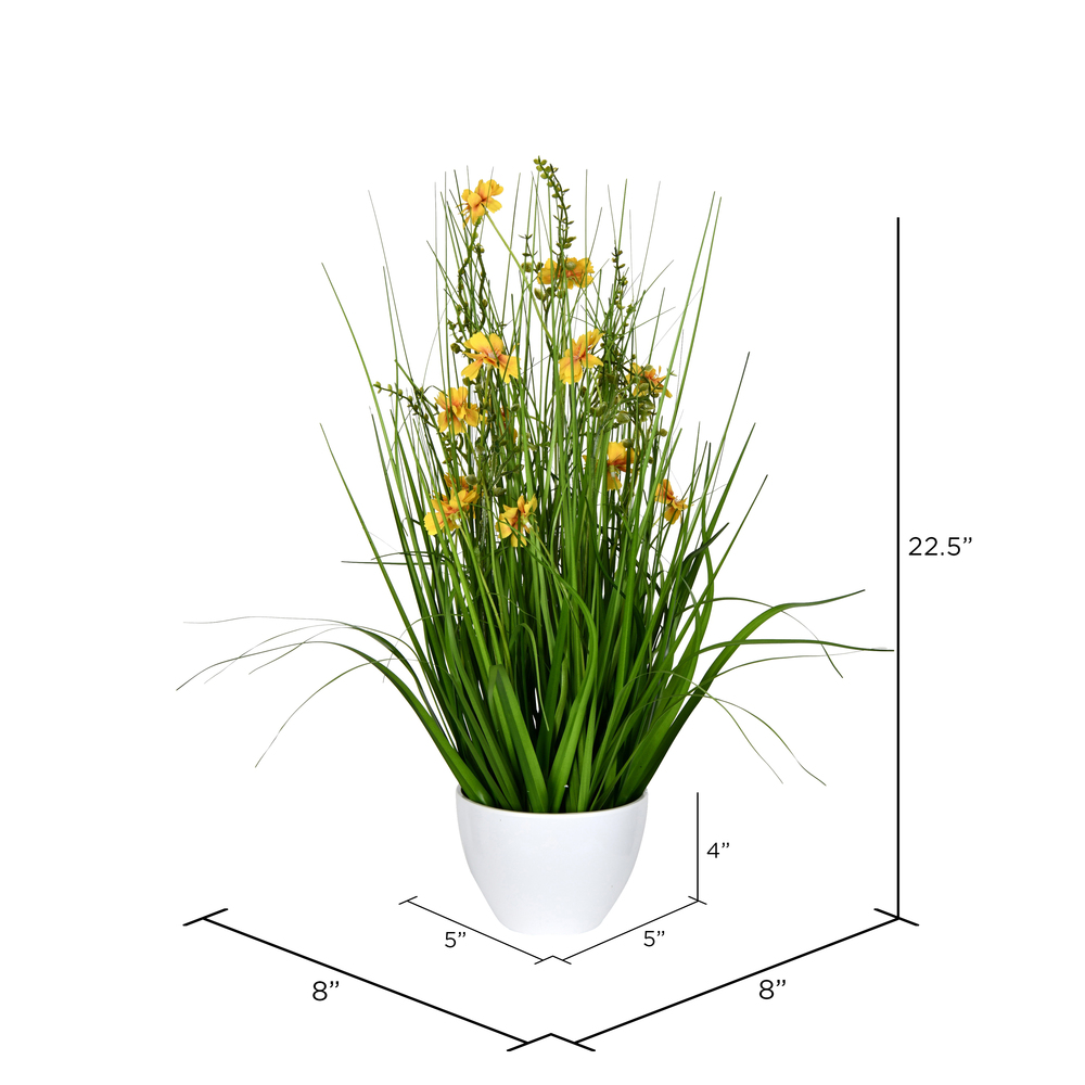 Vickerman Artificial Yellow Potted Artificial Cosmos and Grass