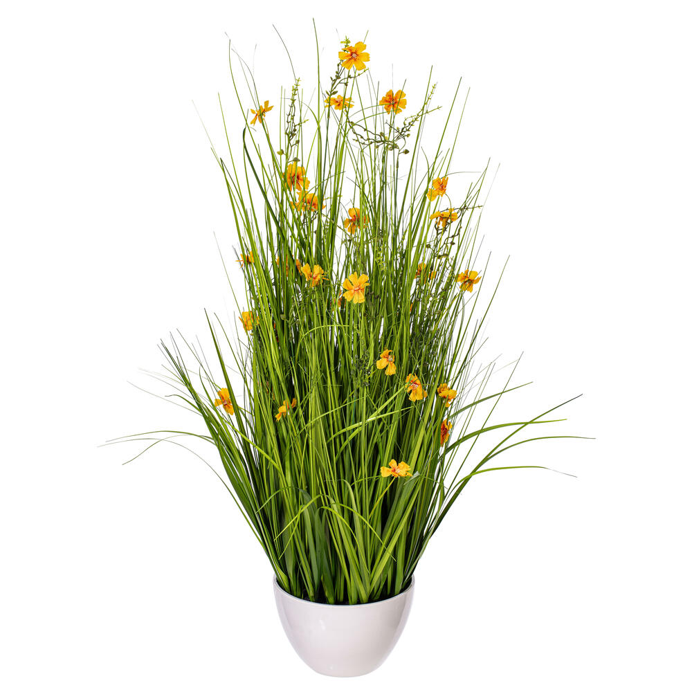 Vickerman Artificial Yellow Potted Artificial Cosmos and Grass