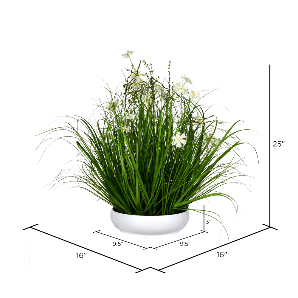 Vickerman Artificial Cream Potted Artificial Cosmos and Grass