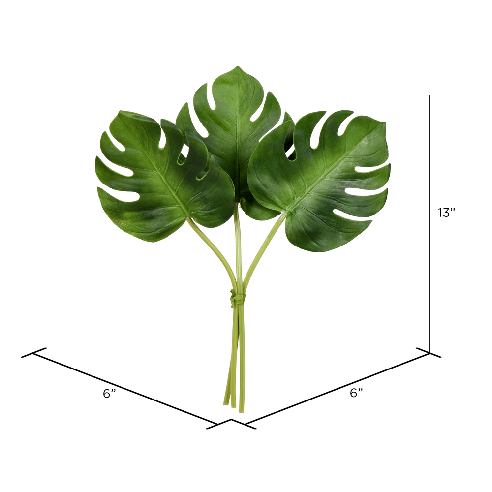 13" Green Split Philo Leaf Bundle 2/pk