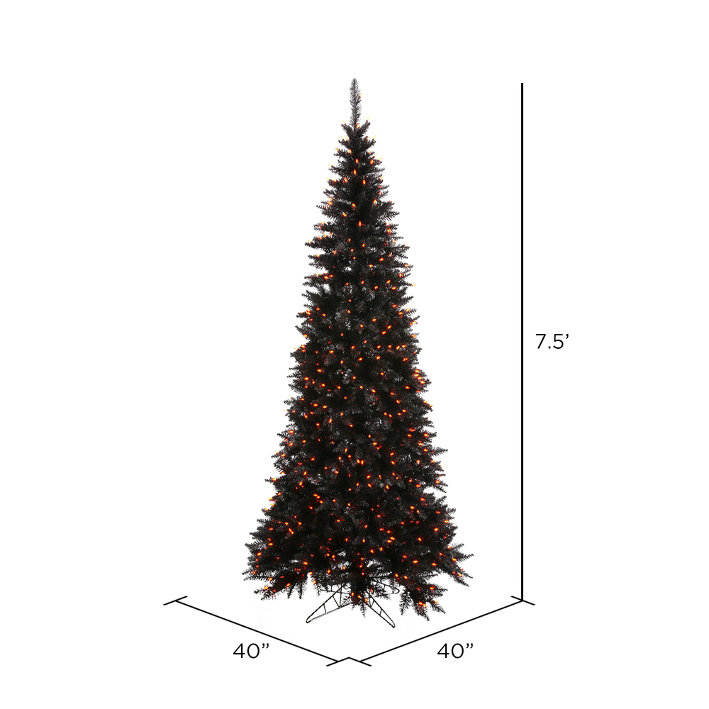 Vickerman Black Fir with Orange Lights Slim Artificial Christmas Tree