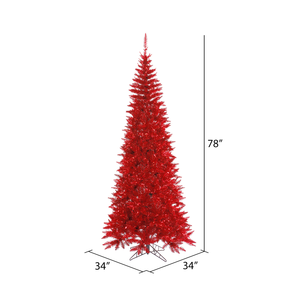 Vickerman Red Tinsel Fir Slim Artificial Christmas Tree