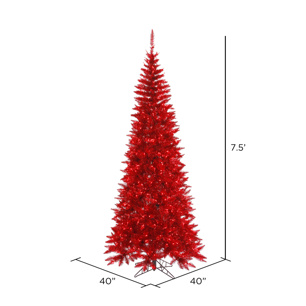 Vickerman Red Tinsel Fir Slim Artificial Christmas Tree