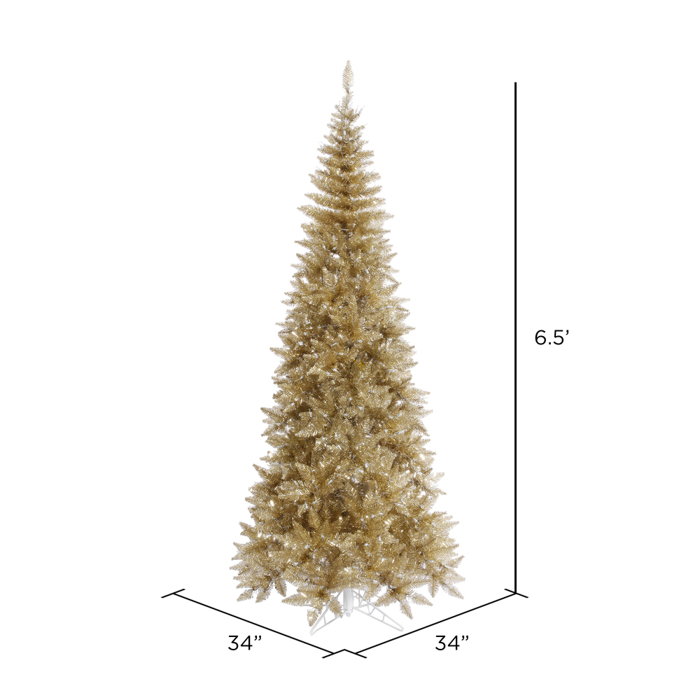 Vickerman Champagne Tinsel Fir Slim Artificial Christmas Tree