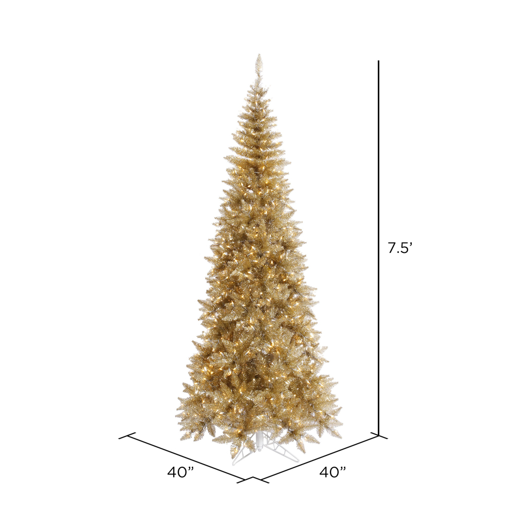 Vickerman Champagne Tinsel Fir Slim Artificial Christmas Tree