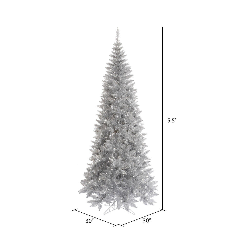 Vickerman Silver Tinsel Fir Slim Artificial Christmas Tree