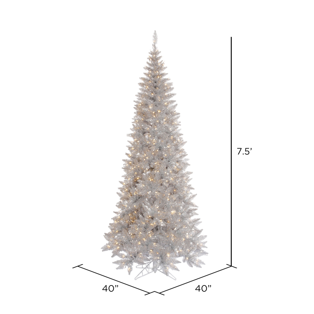 Vickerman Silver Tinsel Fir Slim Artificial Christmas Tree