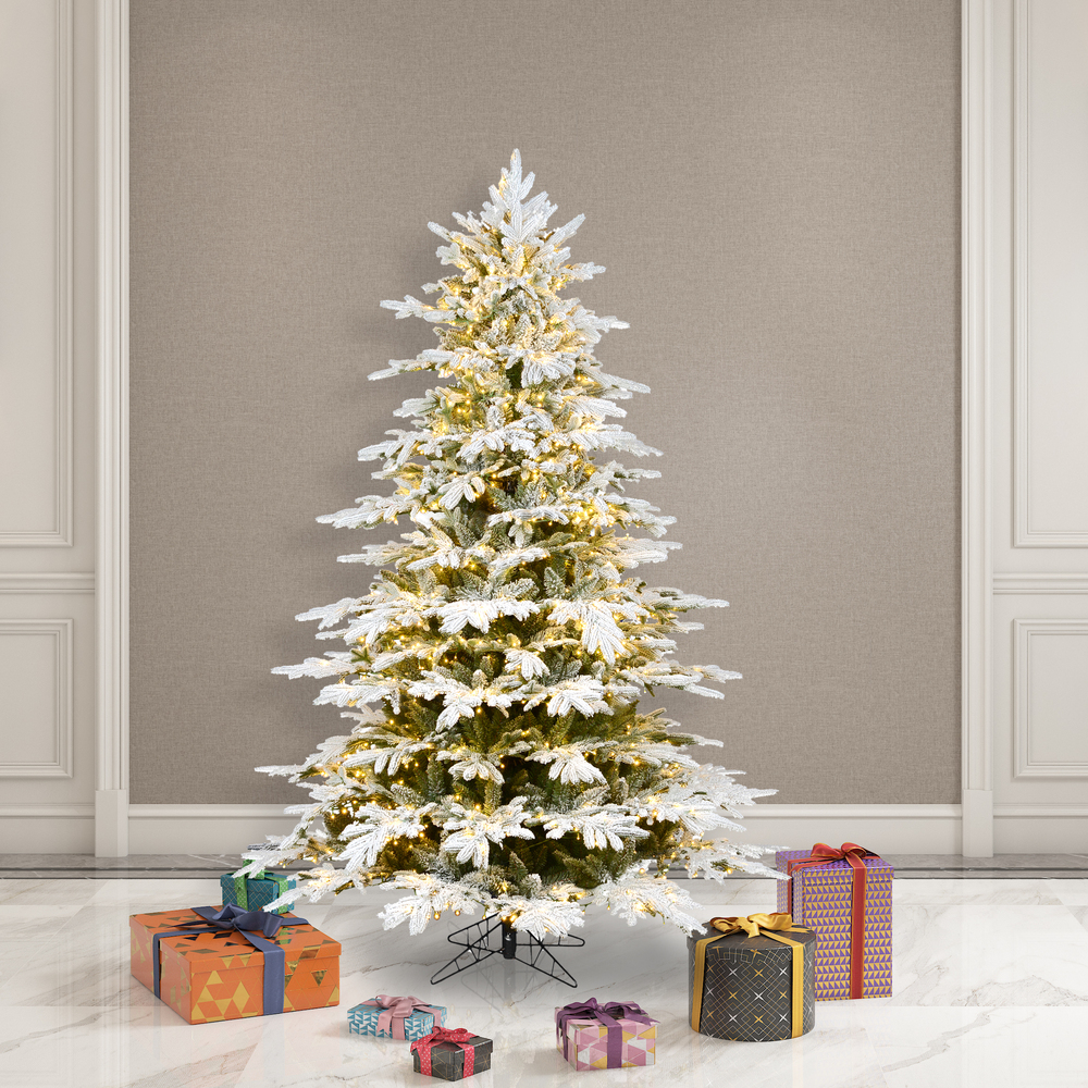 Vickerman Flocked Kamas Fraiser Fir Artificial Christmas Tree 3MM Warm White