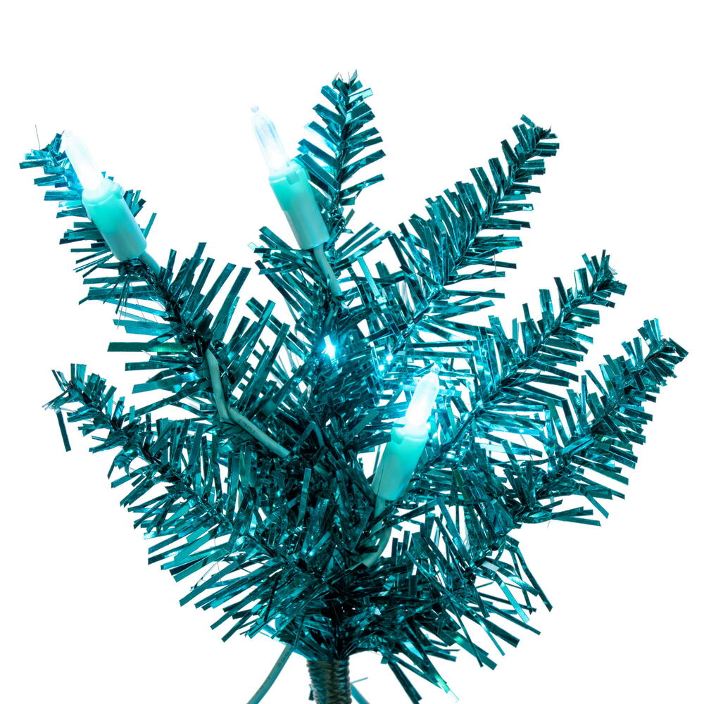 Vickerman Aqua Tinsel Pencil Artificial Christmas Tree