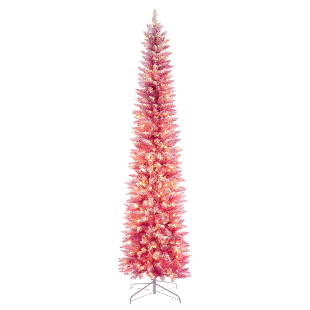 Vickerman Flocked Pink Fir Pencil Artificial Christmas Tree