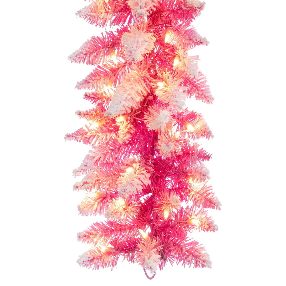 Vickerman 9' x 12" Flocked Pink Pencil Fir Artificial Garland