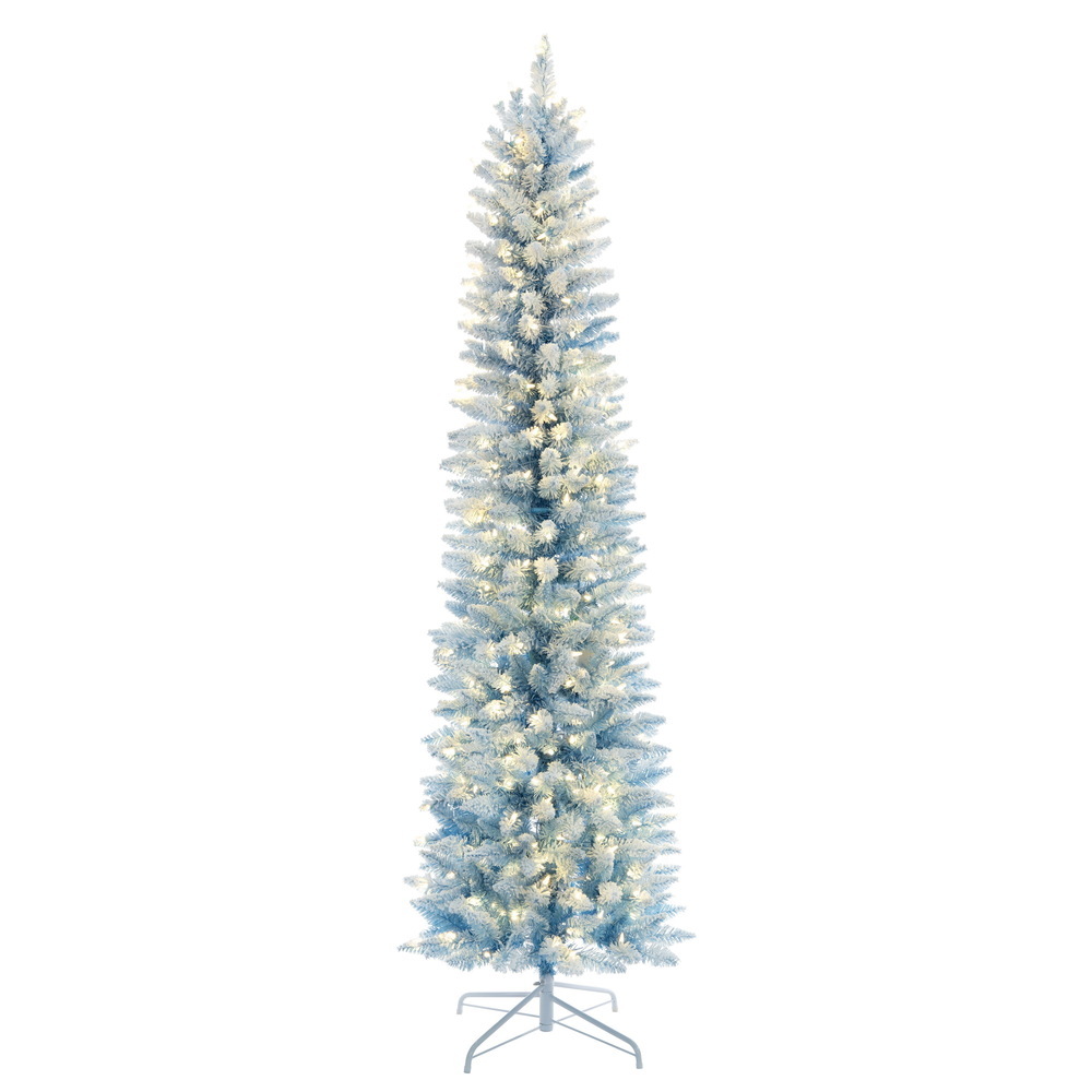 Vickerman Flocked Baby Blue Fir Pencil Artificial Christmas Tree