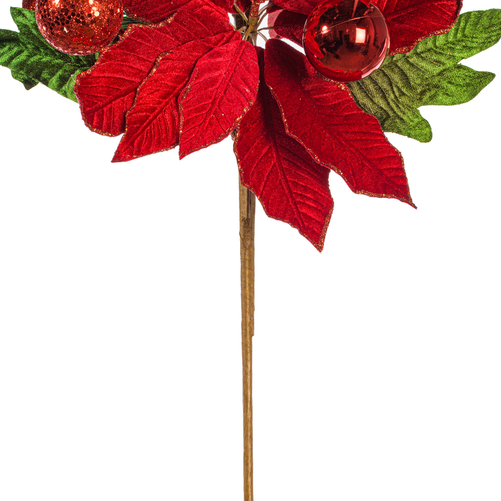 Vickerman Poinsettia Ball and Fern Decorated Spray