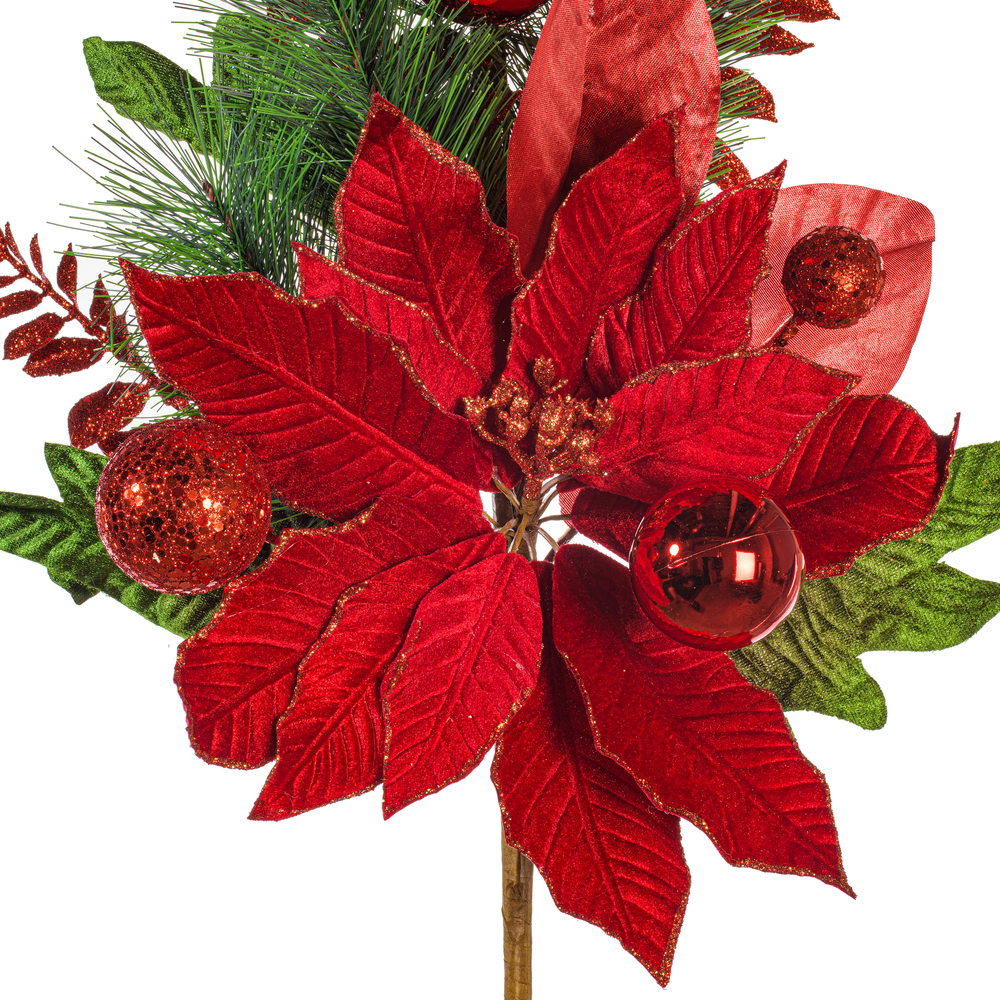 Vickerman Poinsettia Ball and Fern Decorated Spray