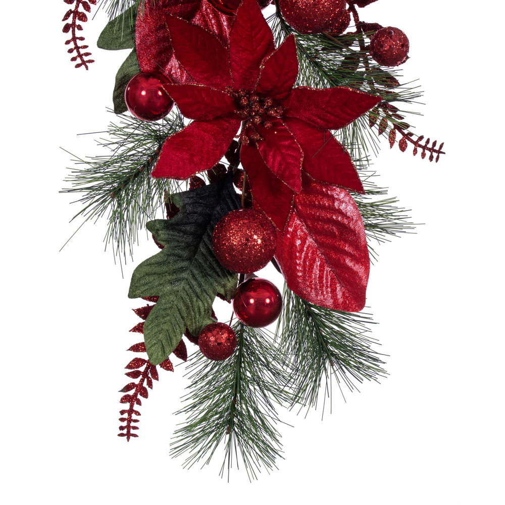 Vickerman Poinsettia Ball and Fern Decorated Teardrop