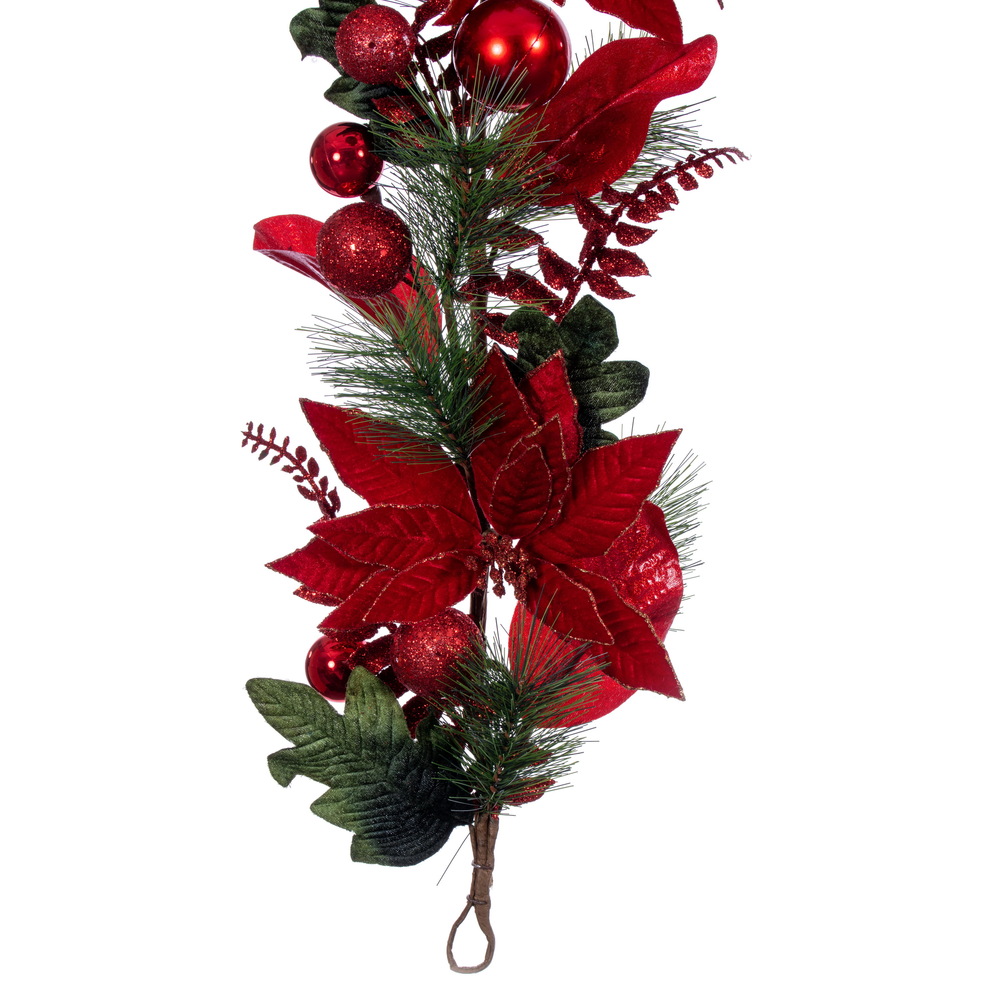 Vickerman Poinsettia Ball and Fern Decorated Garland