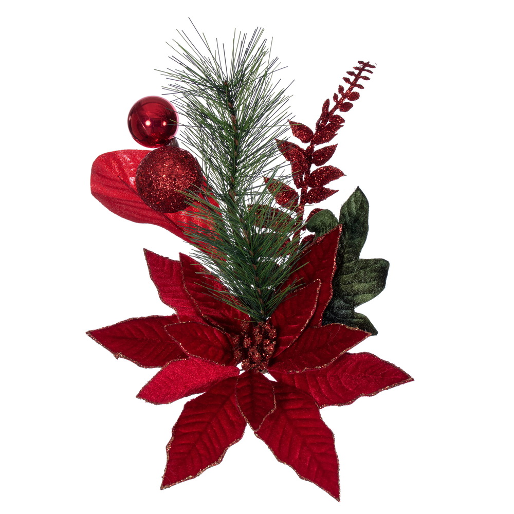 Vickerman Poinsettia Ball and Fern Decorated Garland