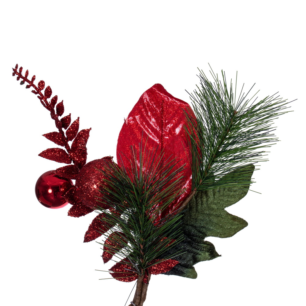 Vickerman Poinsettia Ball and Fern Decorated Garland