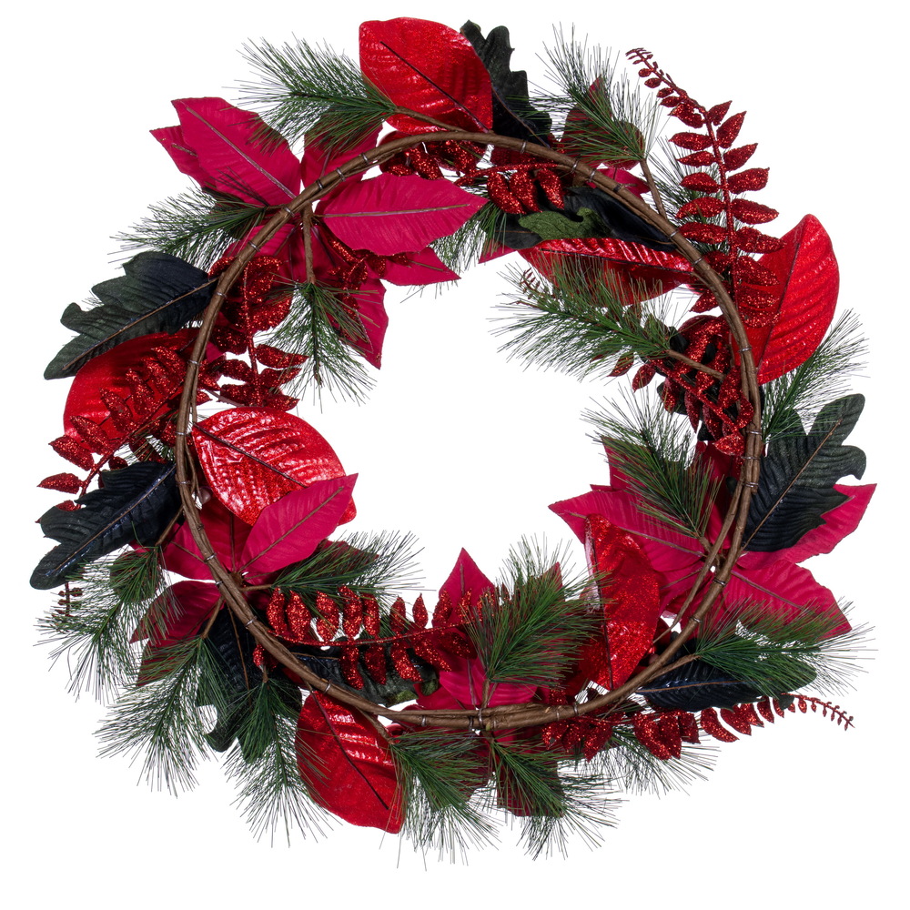 Vickerman Poinsettia Ball and Fern Decorated Wreath