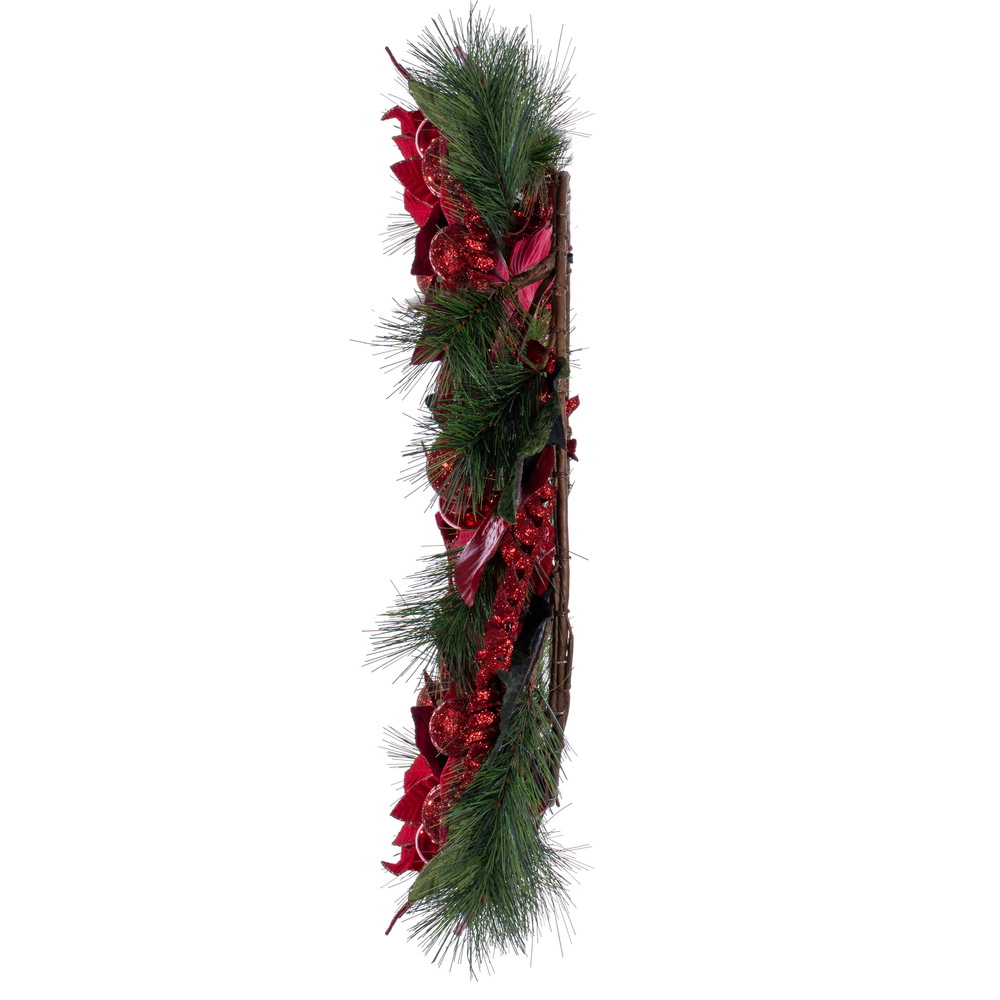 Vickerman Poinsettia Ball and Fern Decorated Wreath