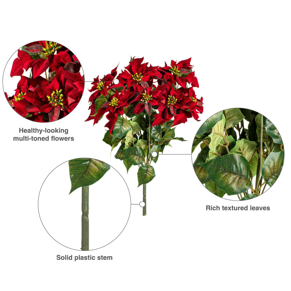 Vickerman 18" Red Poinsettia and Leaf Bush