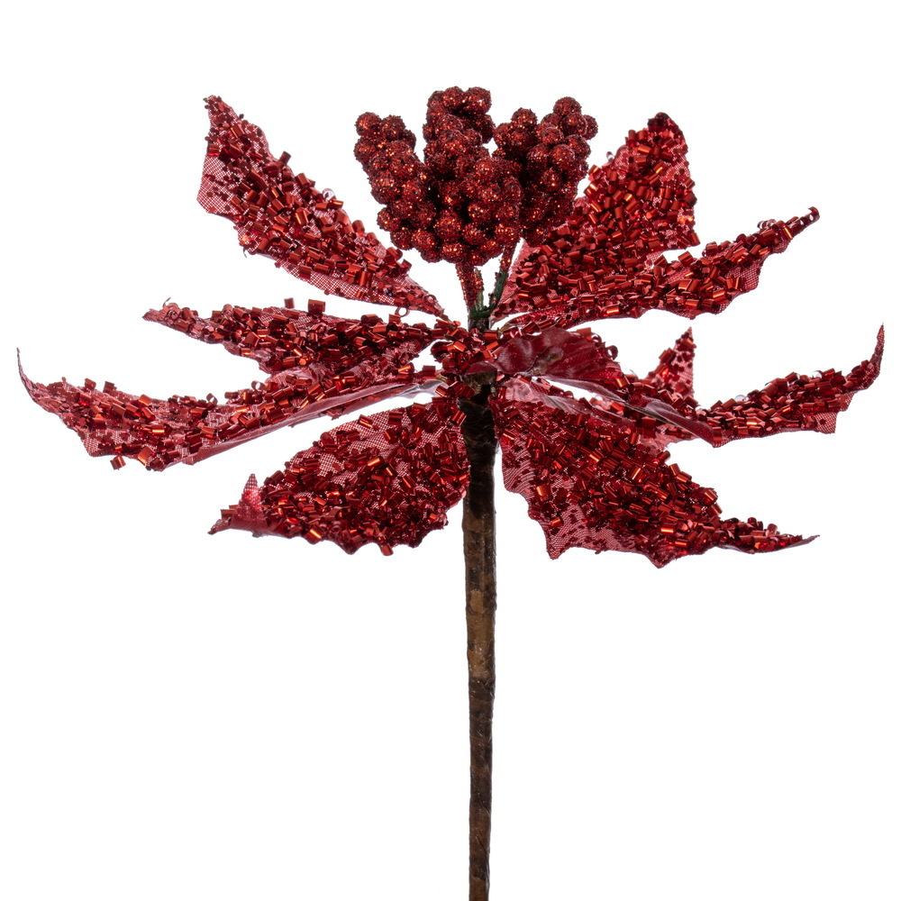 Vickerman Glitter Poinsettia Stem