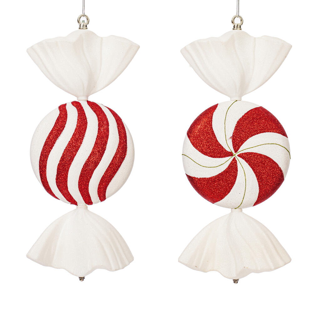 Vickerman Flat Peppermint Candy Christmas Ornament Set