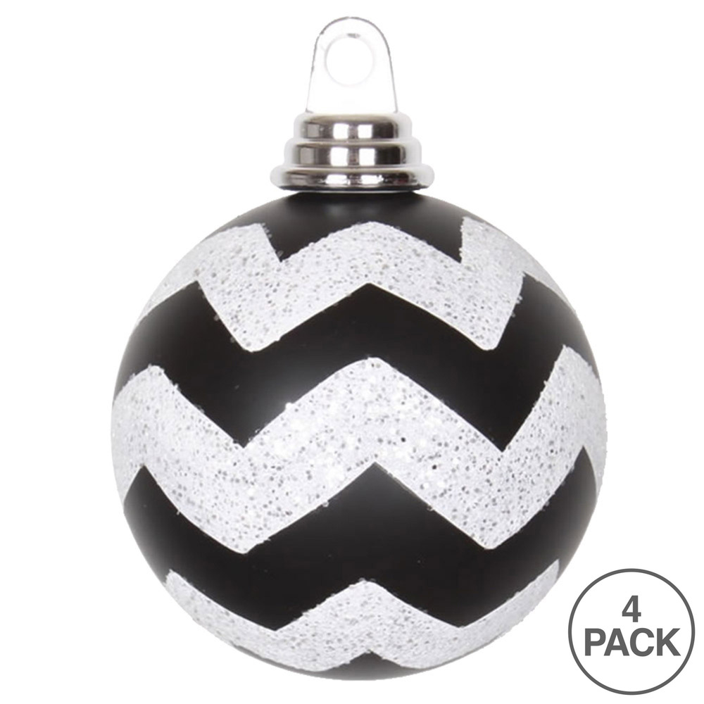 Vickerman Matte Chevron White and Black or Red Ball Christmas Ornament