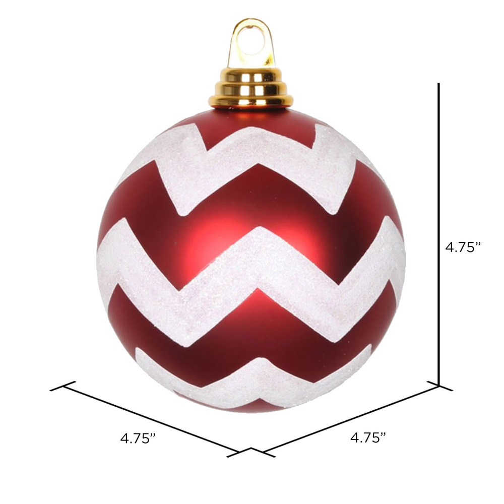Vickerman Matte Chevron White and Black or Red Ball Christmas Ornament