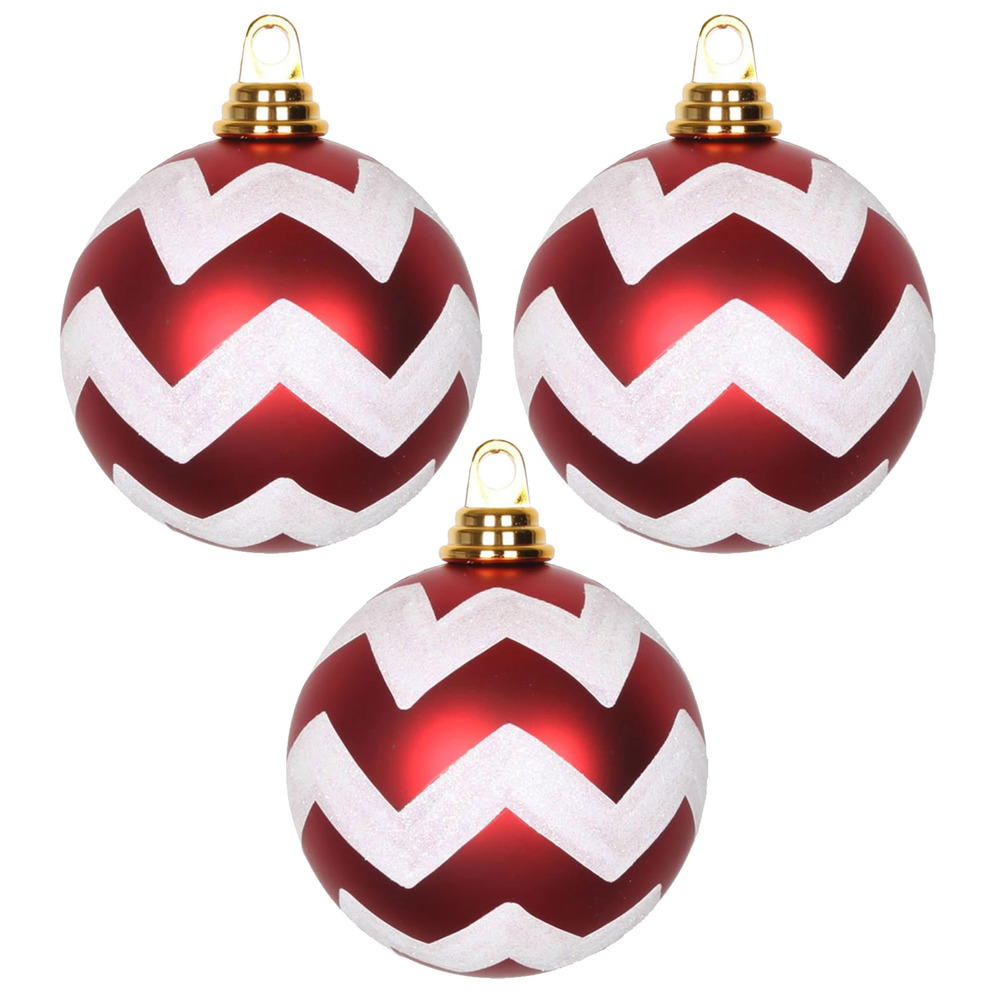 Vickerman Matte Chevron White and Black or Red Ball Christmas Ornament