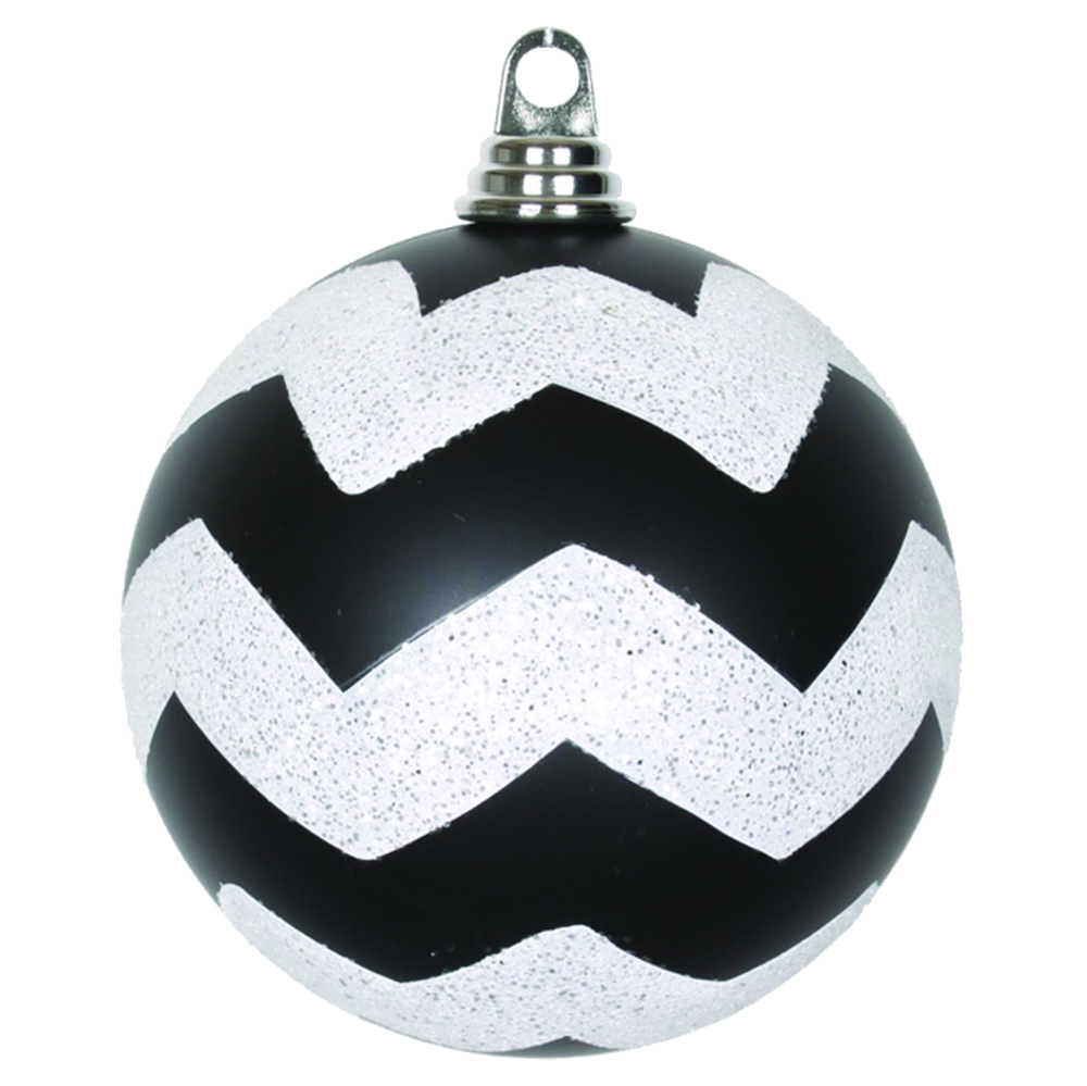Vickerman Matte Chevron White and Black or Red Ball Christmas Ornament
