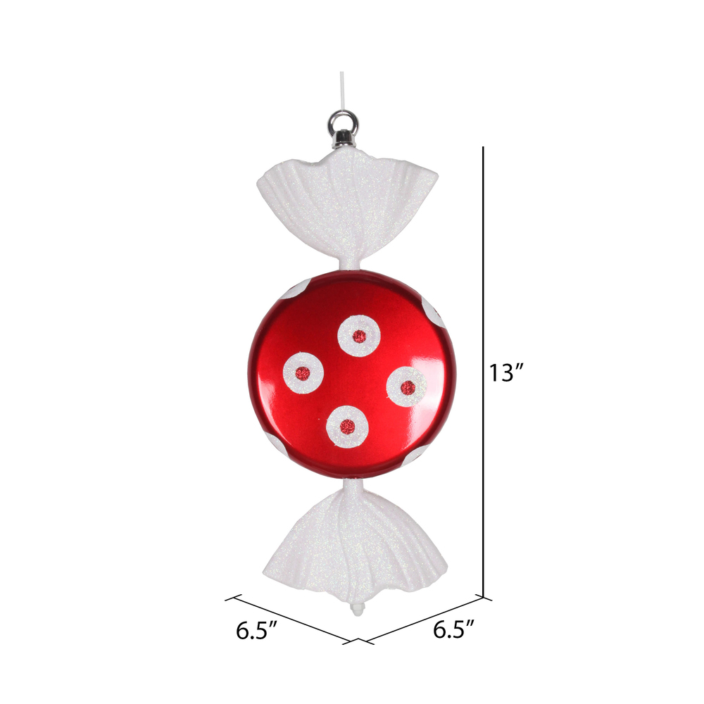 Vickerman Flat Polka Dot Candy Christmas Ornament