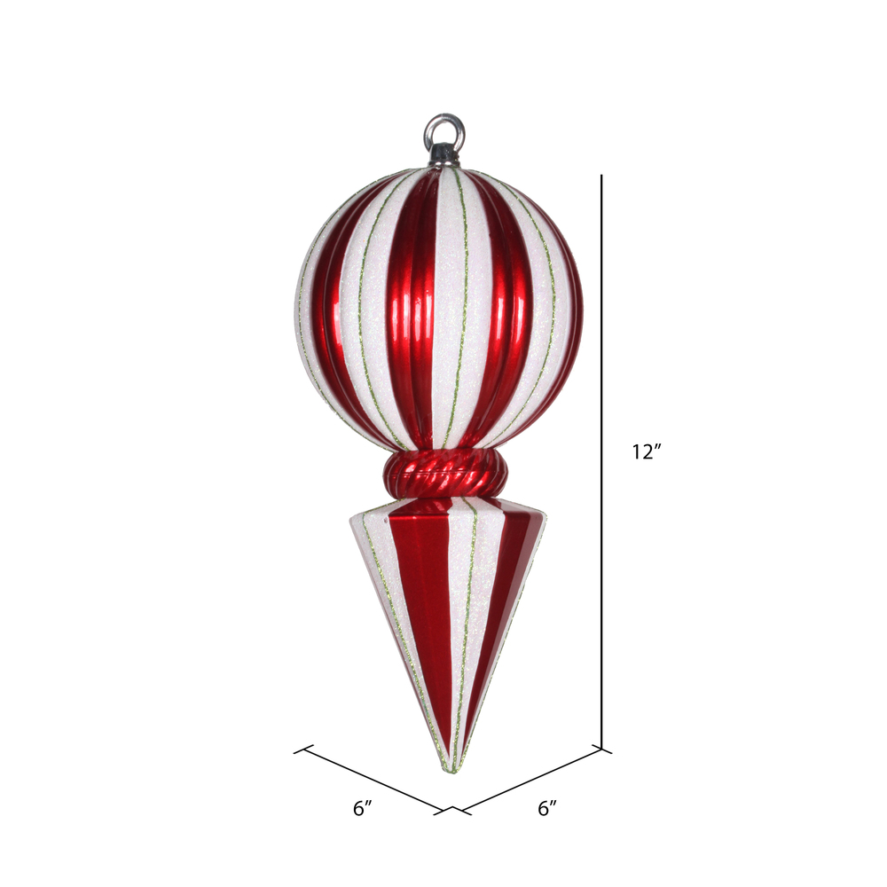 Vickerman 12" Striped Shiny Ball Finial Ornament