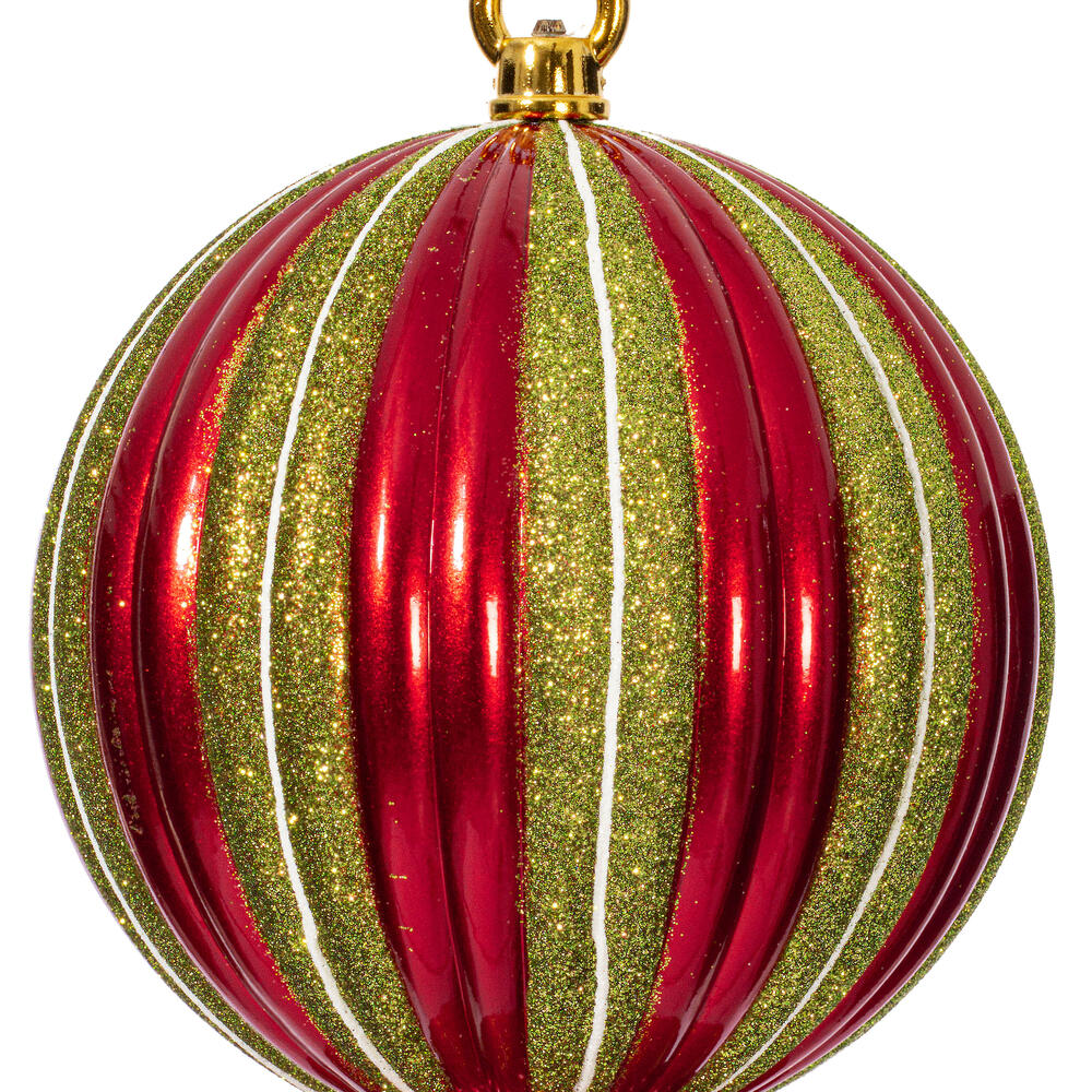 Vickerman 12" Striped Shiny Ball Finial Ornament
