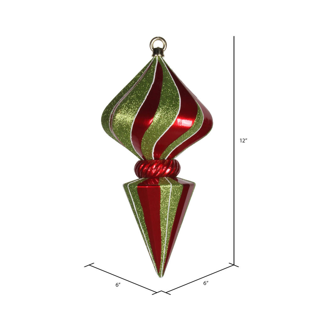 Vickerman 12" Striped Shiny Diamond Finial Ornament with Glitter Accents
