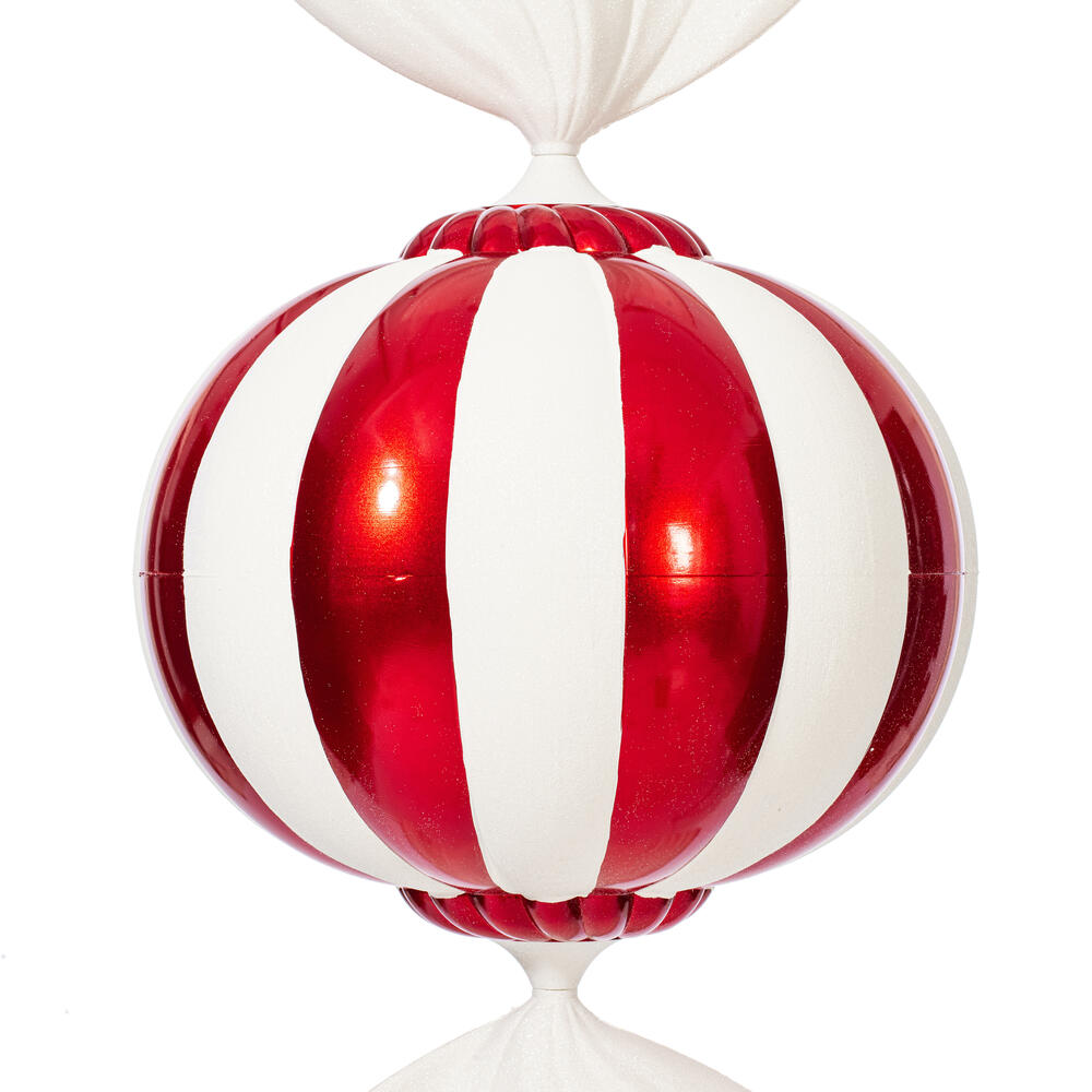 Vickerman Red and White Candy Ornament with Glitter Accents