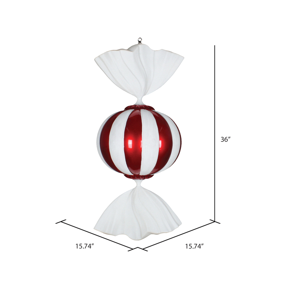 Vickerman Red and White Candy Ornament with Glitter Accents