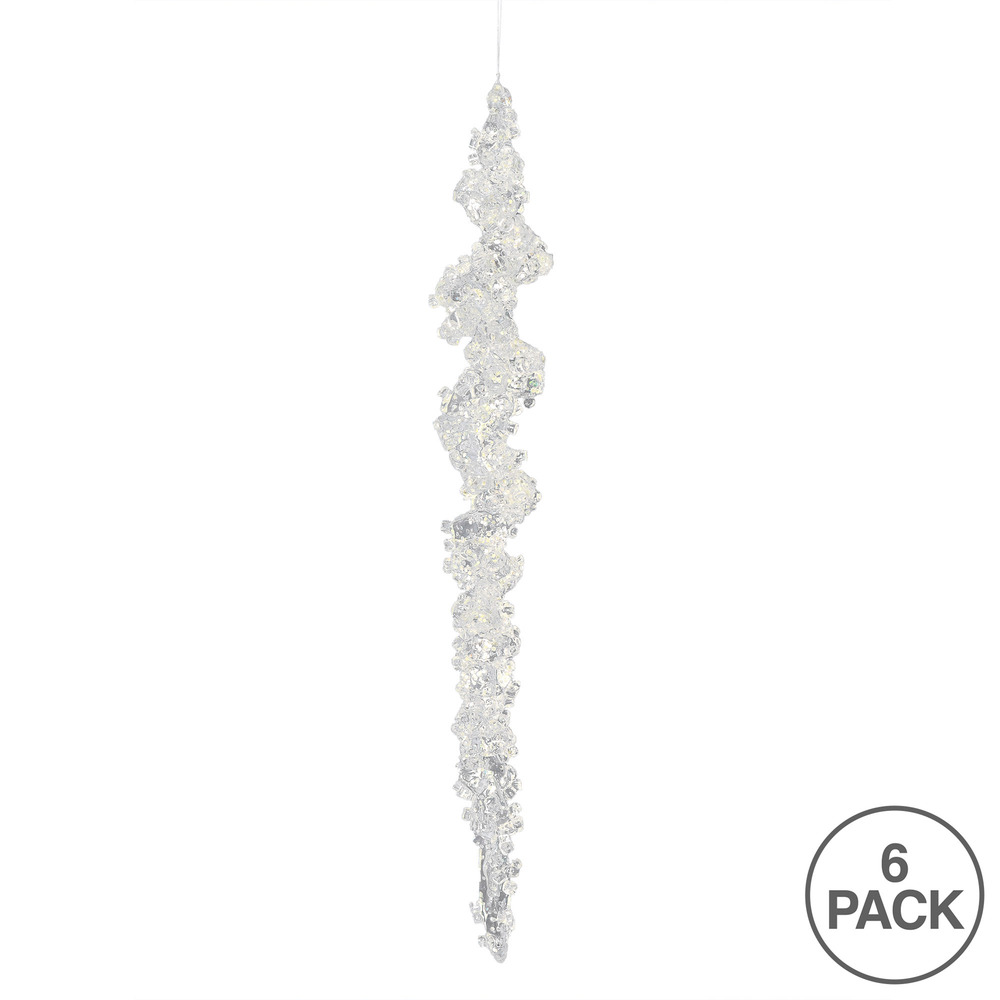 10" Clear Icicle w/ Silver Glitter 6/Bag