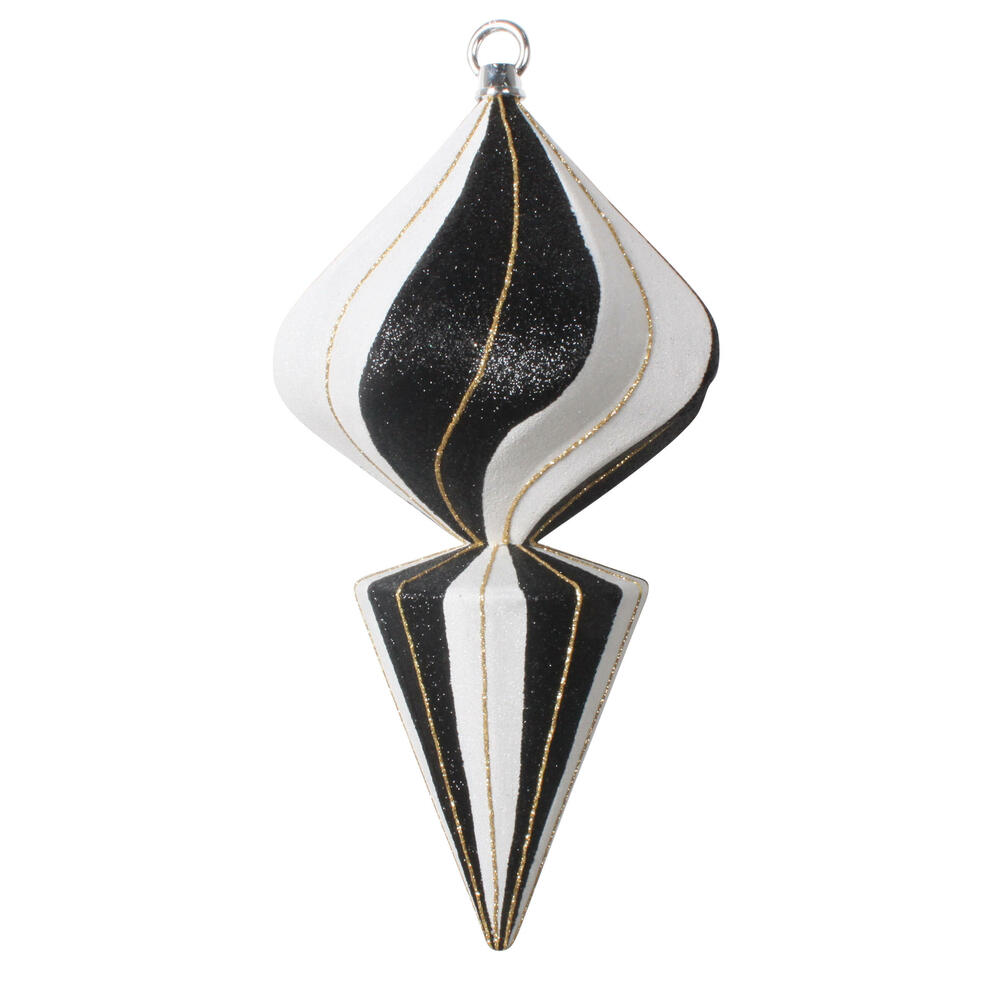 12" Black/White Finial Gold Line Ornamnt