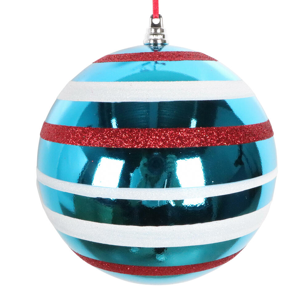 Vickerman Turquoise Shiny Red and White Glitter Ornament