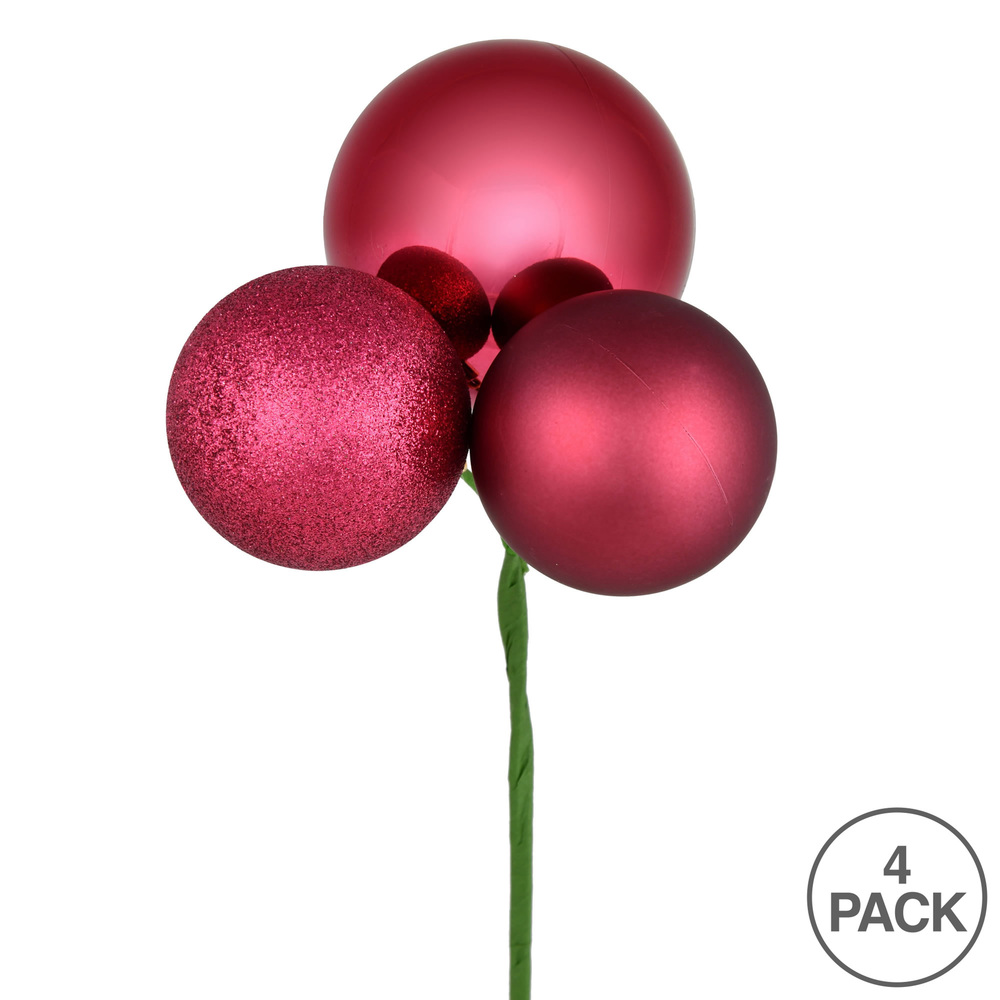 Vickerman 18" Ball Ornament Christmas Pick, 4 per Bag