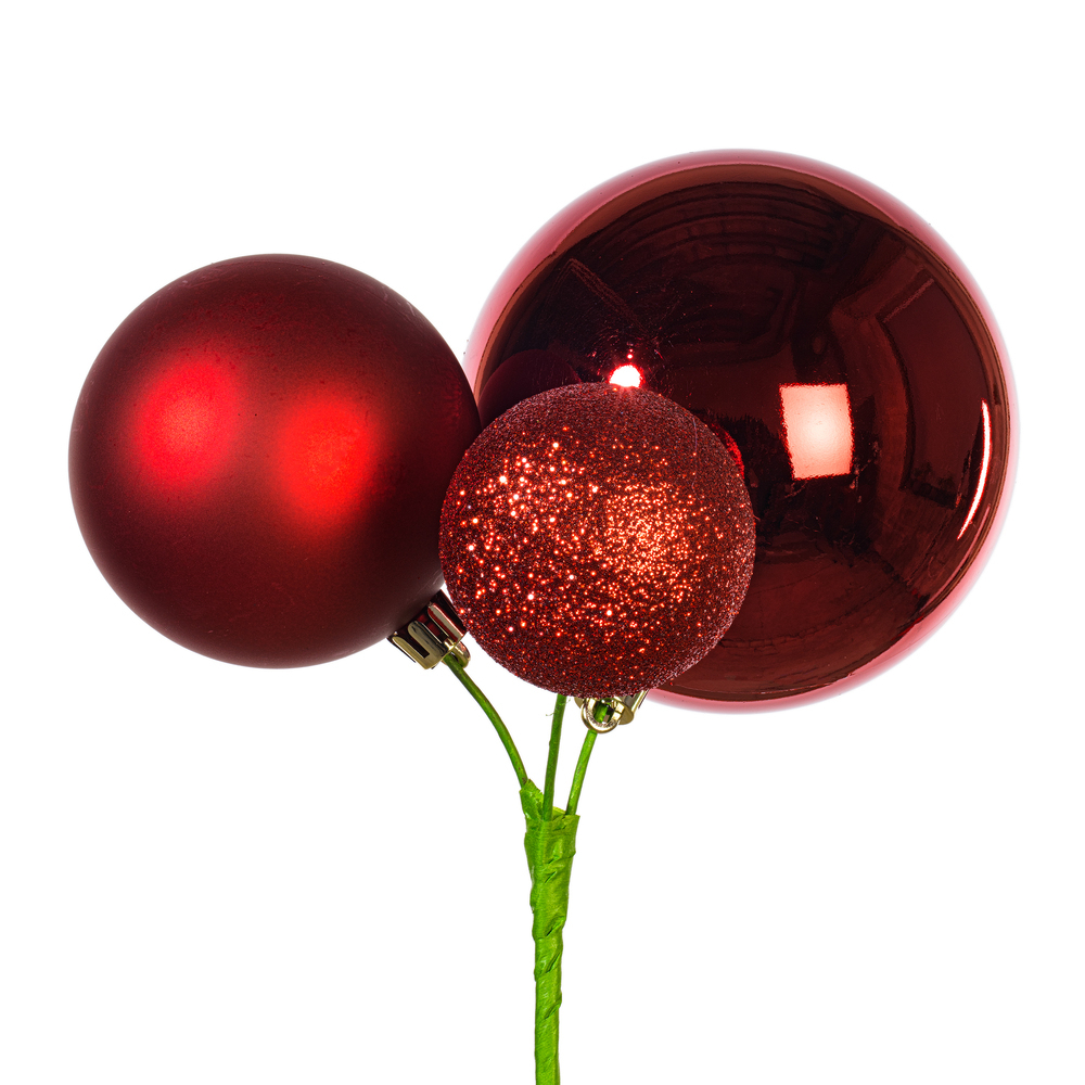 Vickerman 18" Ball Ornament Christmas Pick, 3 per Bag