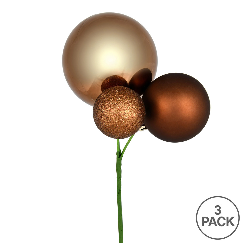 Vickerman 18" Ball Ornament Christmas Pick, 3 per Bag
