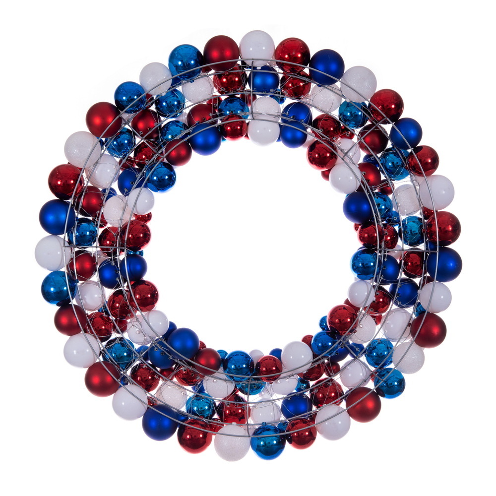 Vickerman Red/White/Blue Matte Shiny Glitter Ball Wreath UV